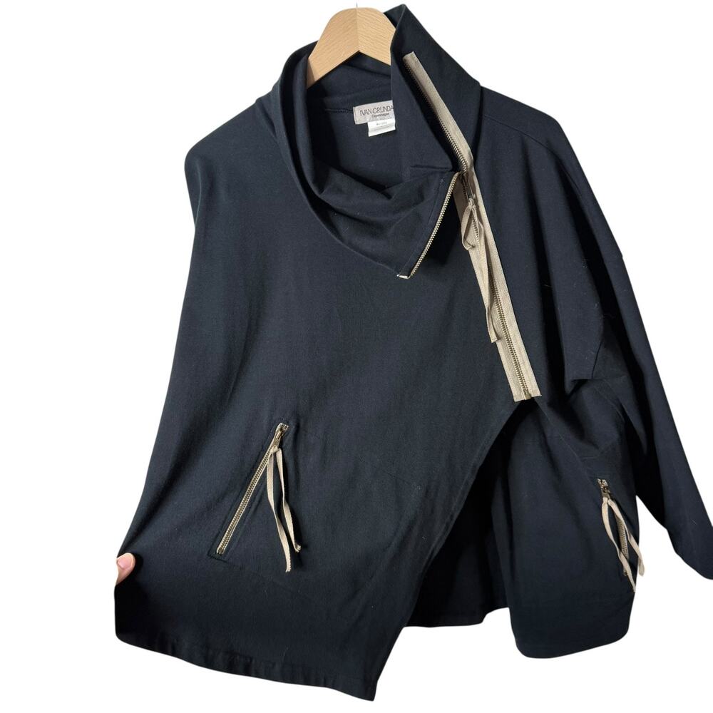 Ivan Grundahl Asymmetric Zip Cowl Neck Pullover Lagenlook Tunic Top Black Small - Picture 5 of 9